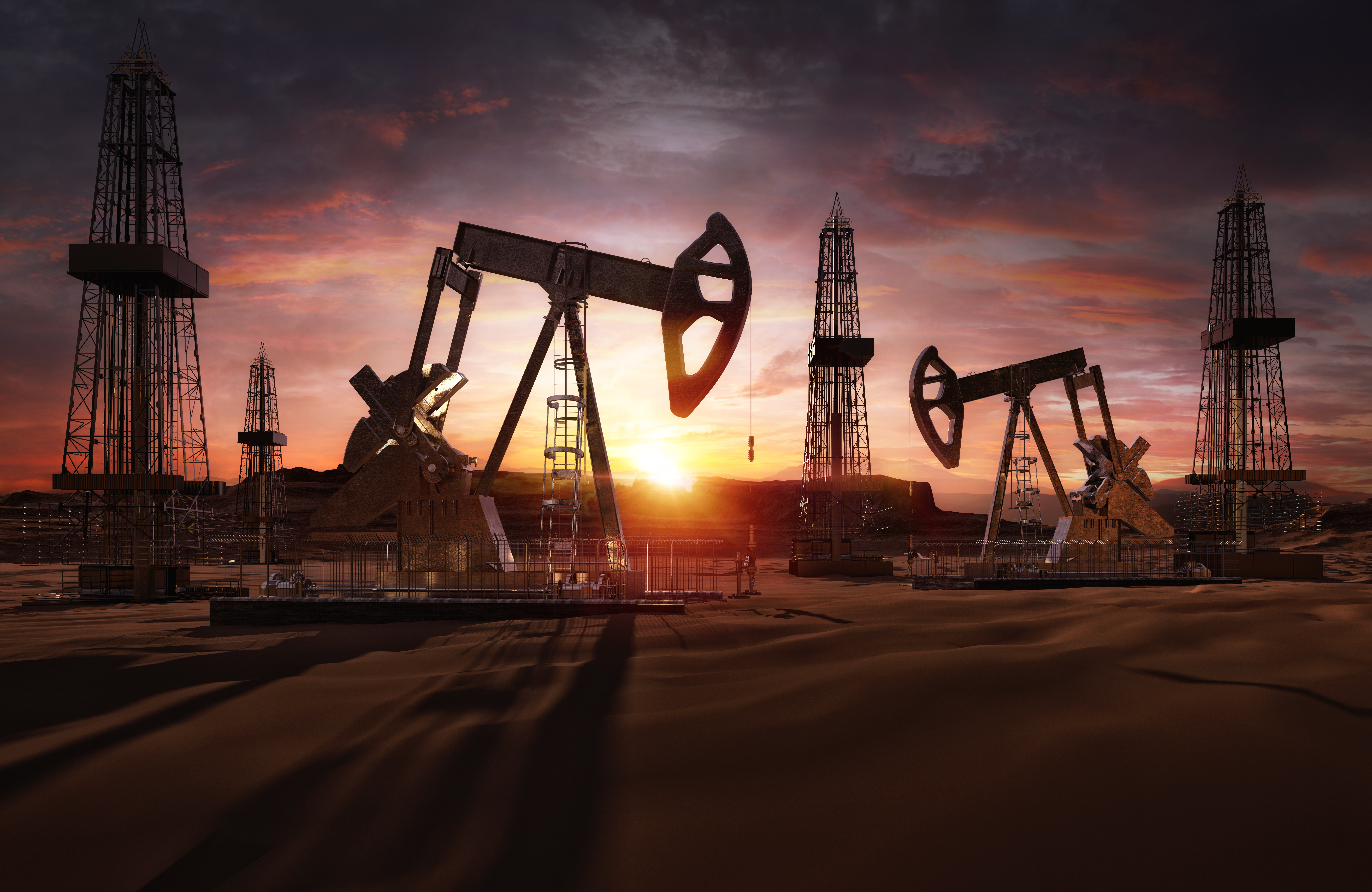 picture of oil field in Saudi Arabia at sunset