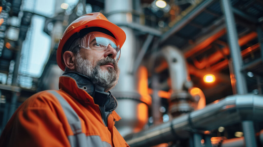 Refinery worker helping maintain oil country tubular goods.