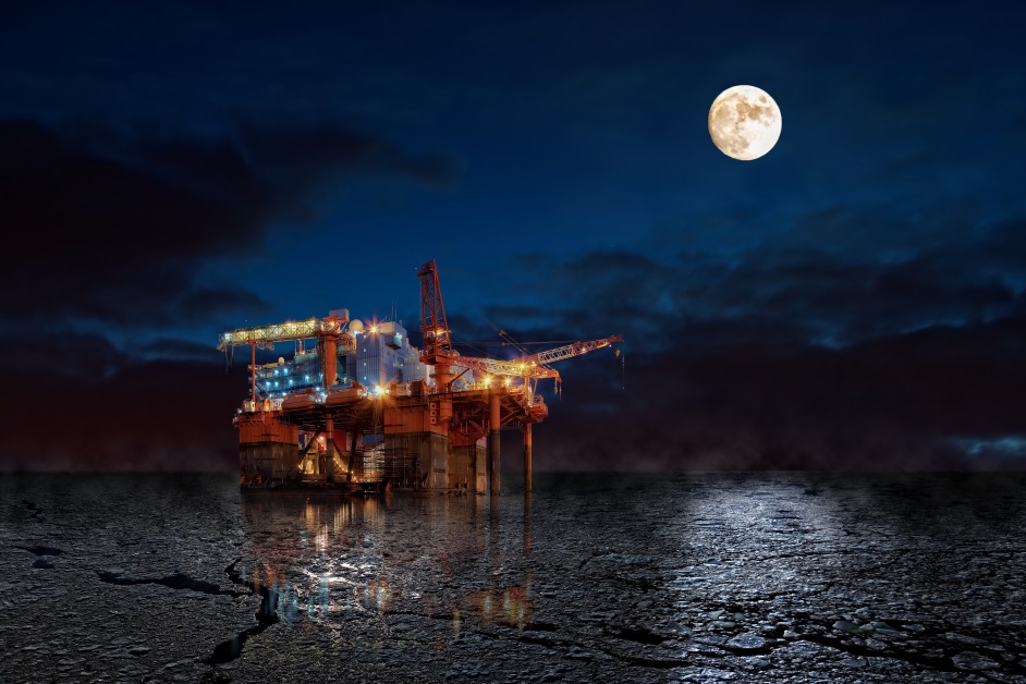 offshore oil rig on a winter night